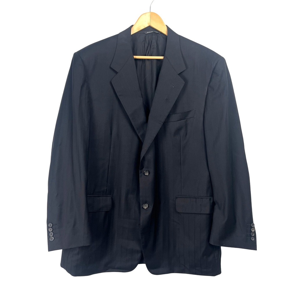 Canali Mens 58R US 48R Black Pinstripe Pure Wool Blazer Super 150s Italy Flaw